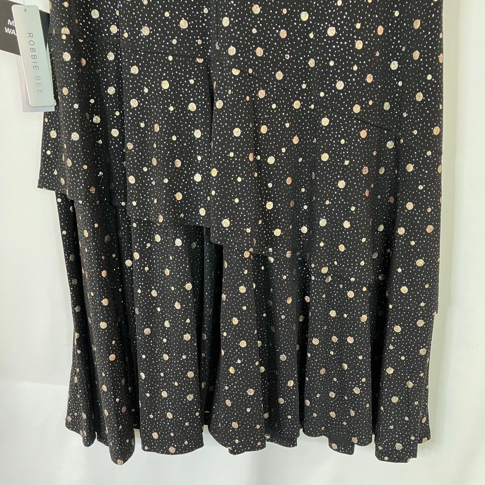 Robbie Bee | Black Gold Metallic Dot Layered Ruffle Dress NWT Womens XL - Picture 10 of 11